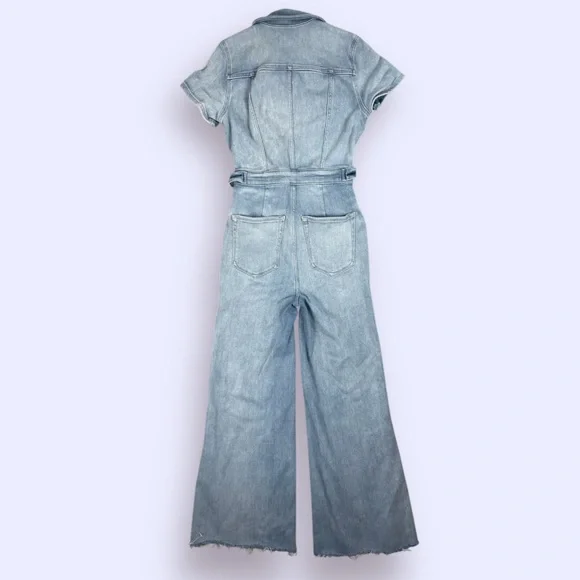 COPY - Good American Light Blue Denim Jumpsuit Flare Wide Leg Size Small - Picture 5 of 13